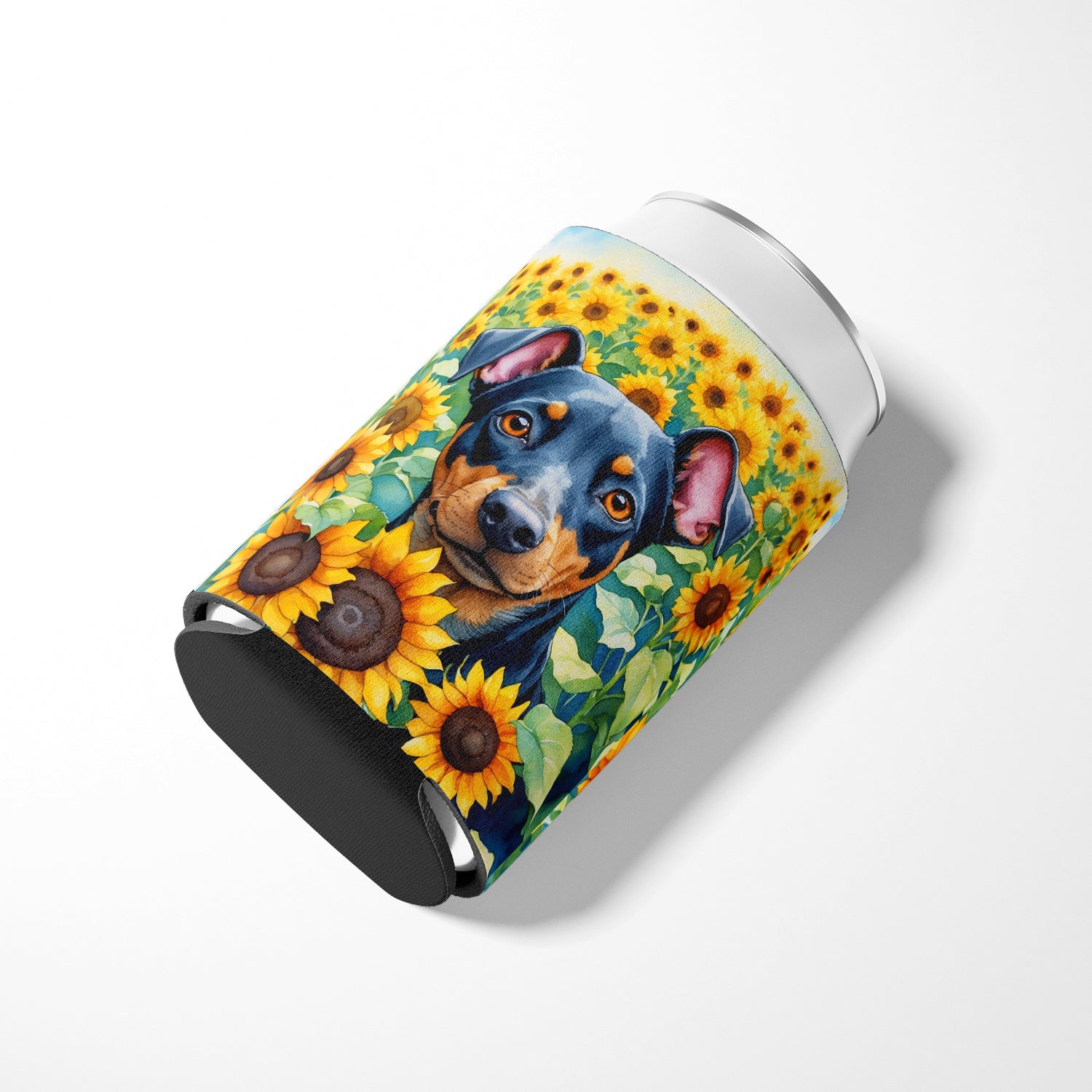 Manchester Terrier in Sunflowers Can or Bottle Hugger