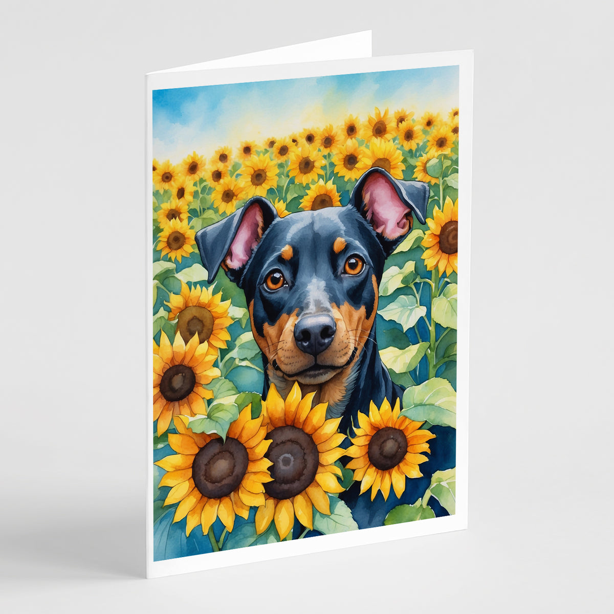 Buy this Manchester Terrier in Sunflowers Greeting Cards Pack of 8