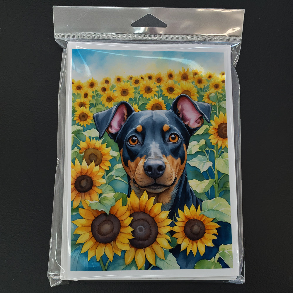 Manchester Terrier in Sunflowers Greeting Cards Pack of 8
