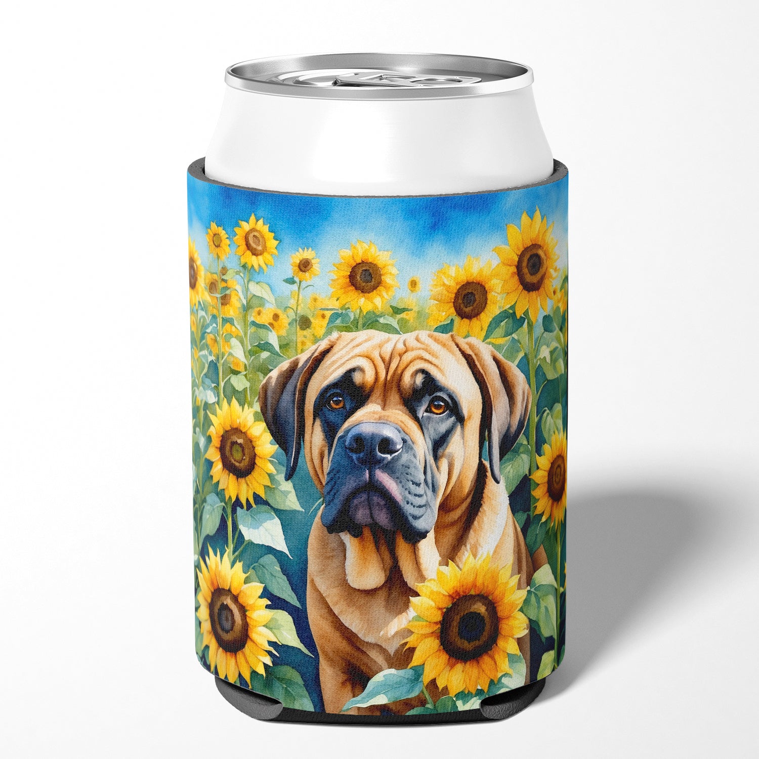 Mastiff in Sunflowers Can or Bottle Hugger