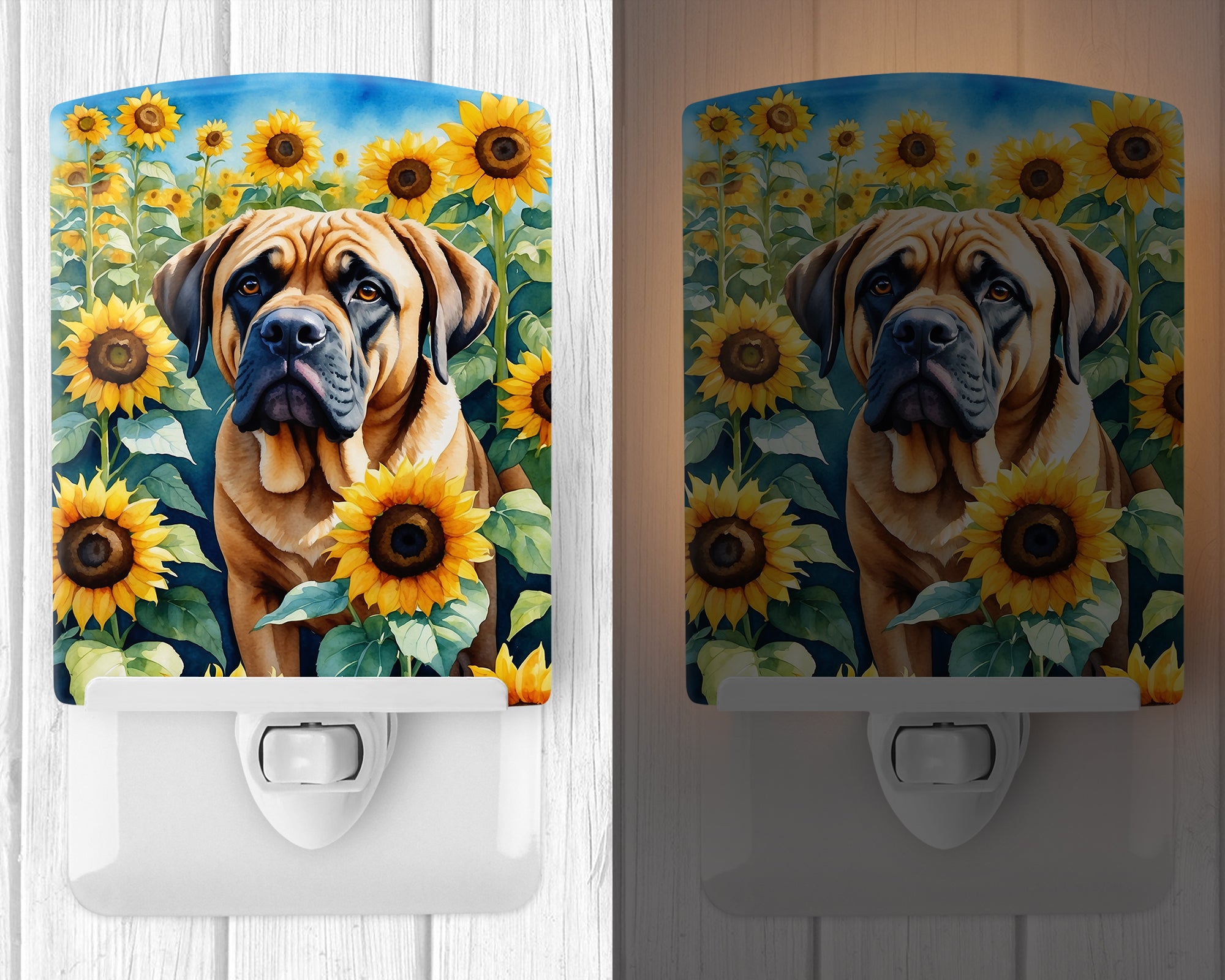 Mastiff in Sunflowers Ceramic Night Light