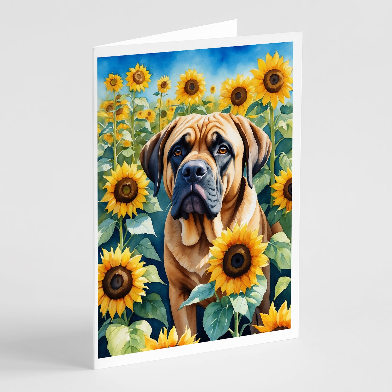 Buy this Mastiff in Sunflowers Greeting Cards Pack of 8