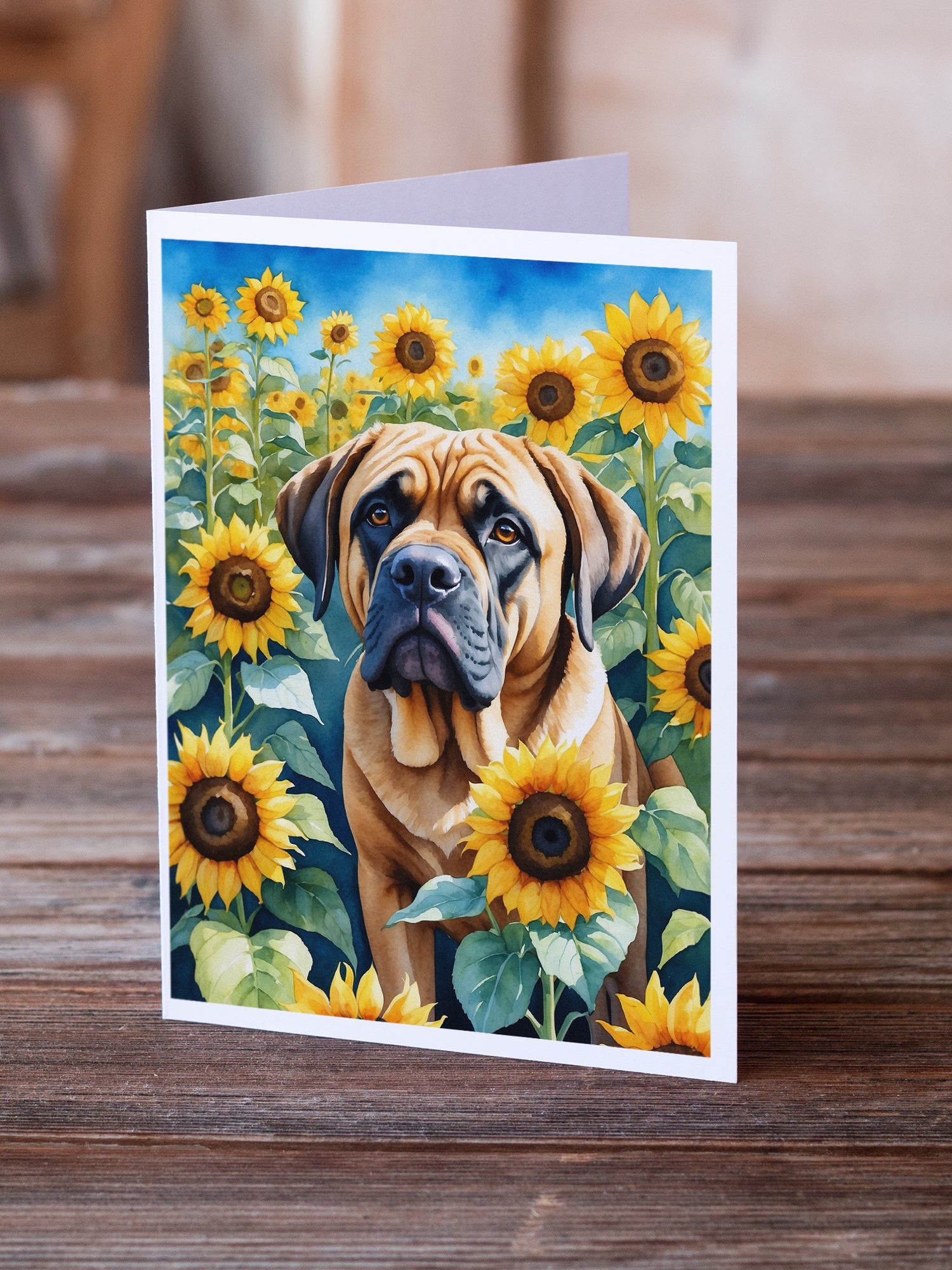 Buy this Mastiff in Sunflowers Greeting Cards Pack of 8