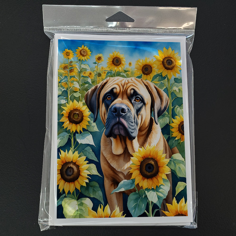 Mastiff in Sunflowers Greeting Cards Pack of 8
