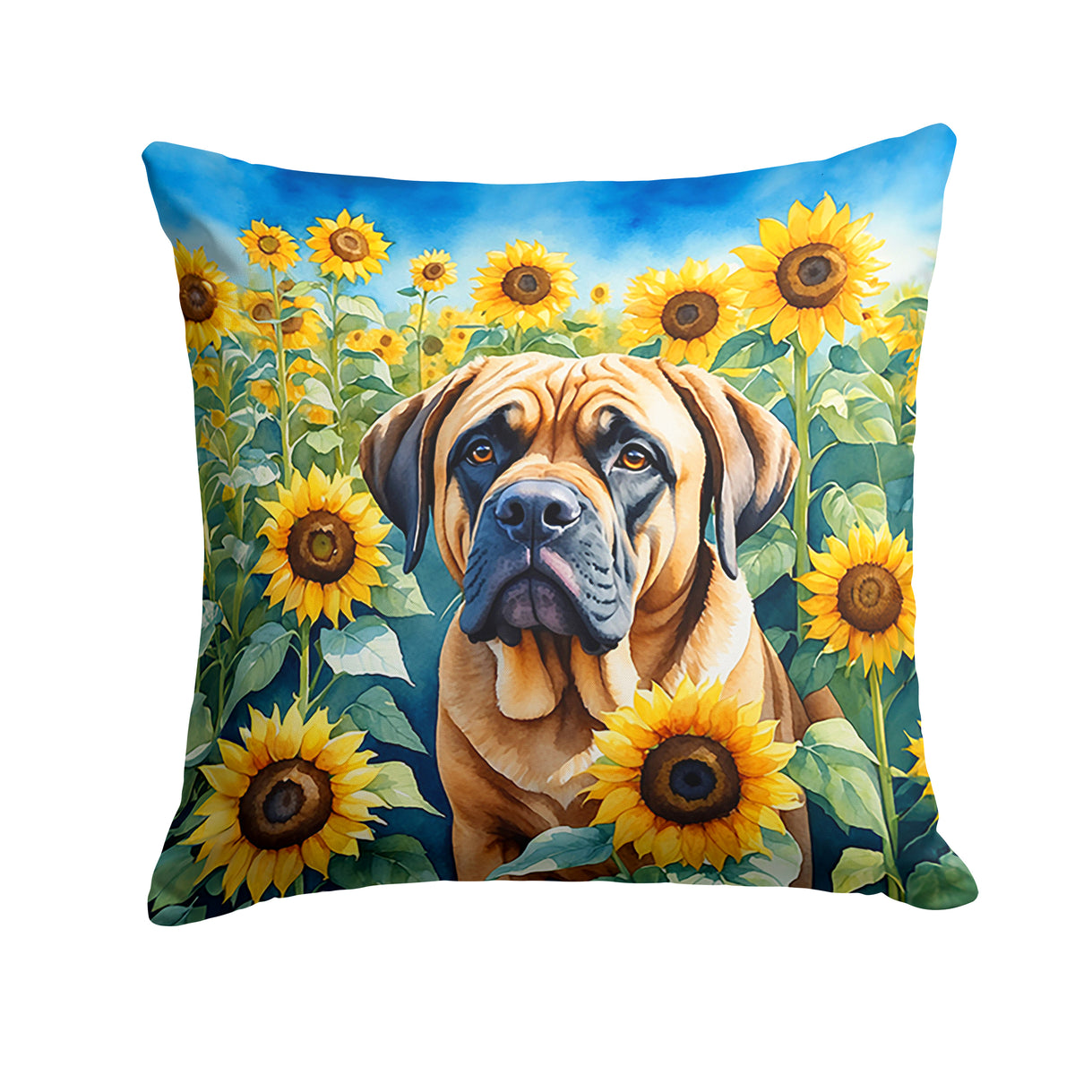 Buy this Mastiff in Sunflowers Throw Pillow