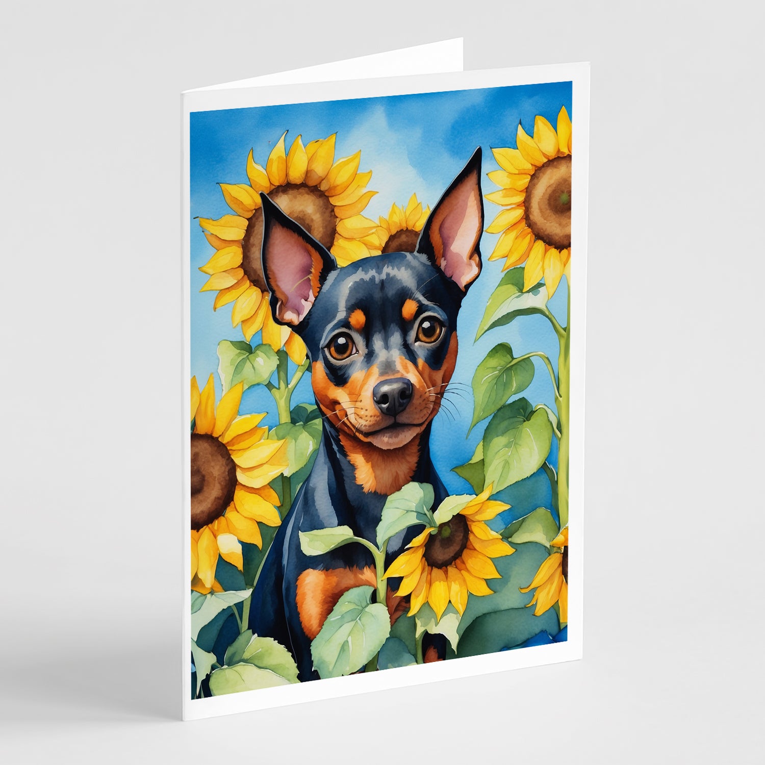 Buy this Miniature Pinscher in Sunflowers Greeting Cards Pack of 8