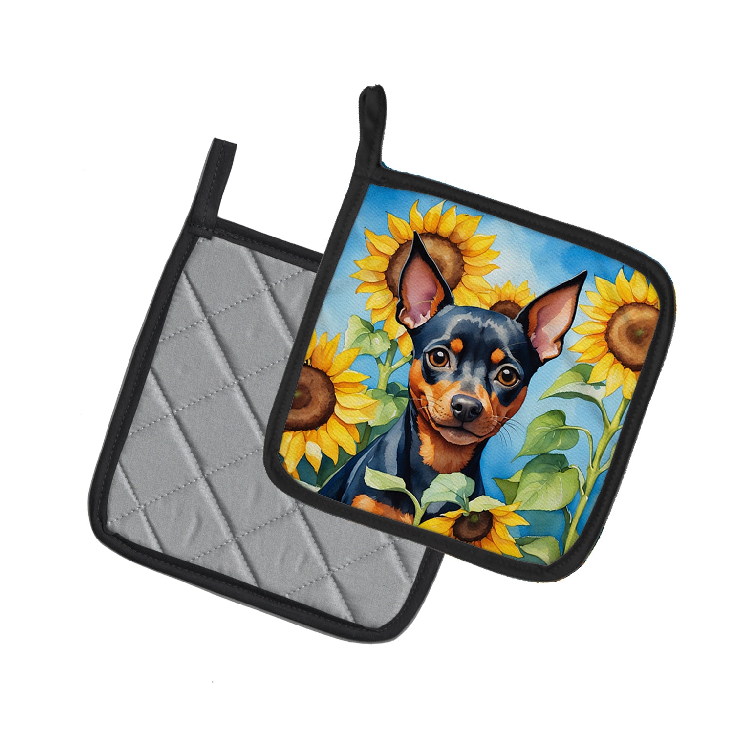 Buy this Miniature Pinscher in Sunflowers Pair of Pot Holders