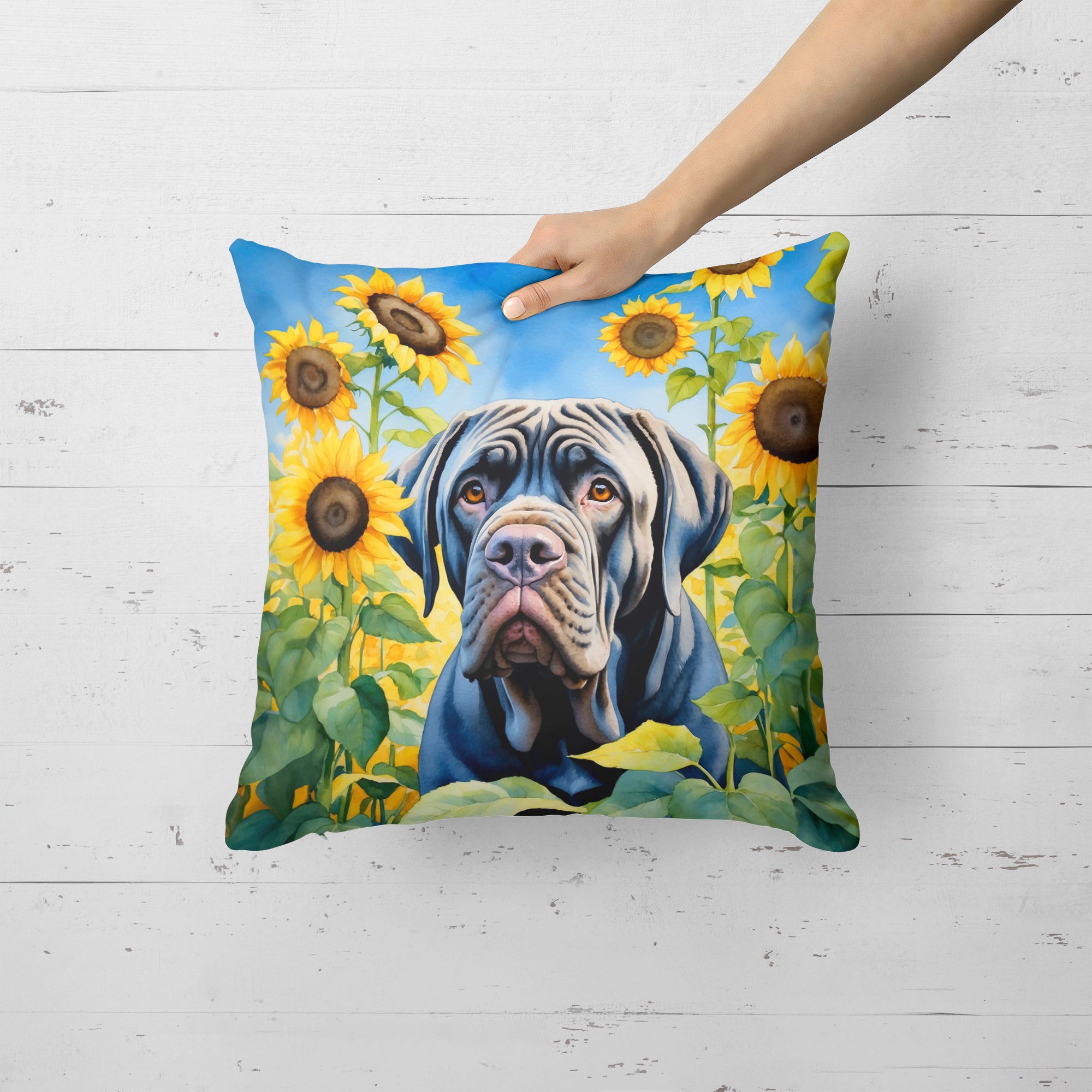 Buy this Neapolitan Mastiff in Sunflowers Throw Pillow