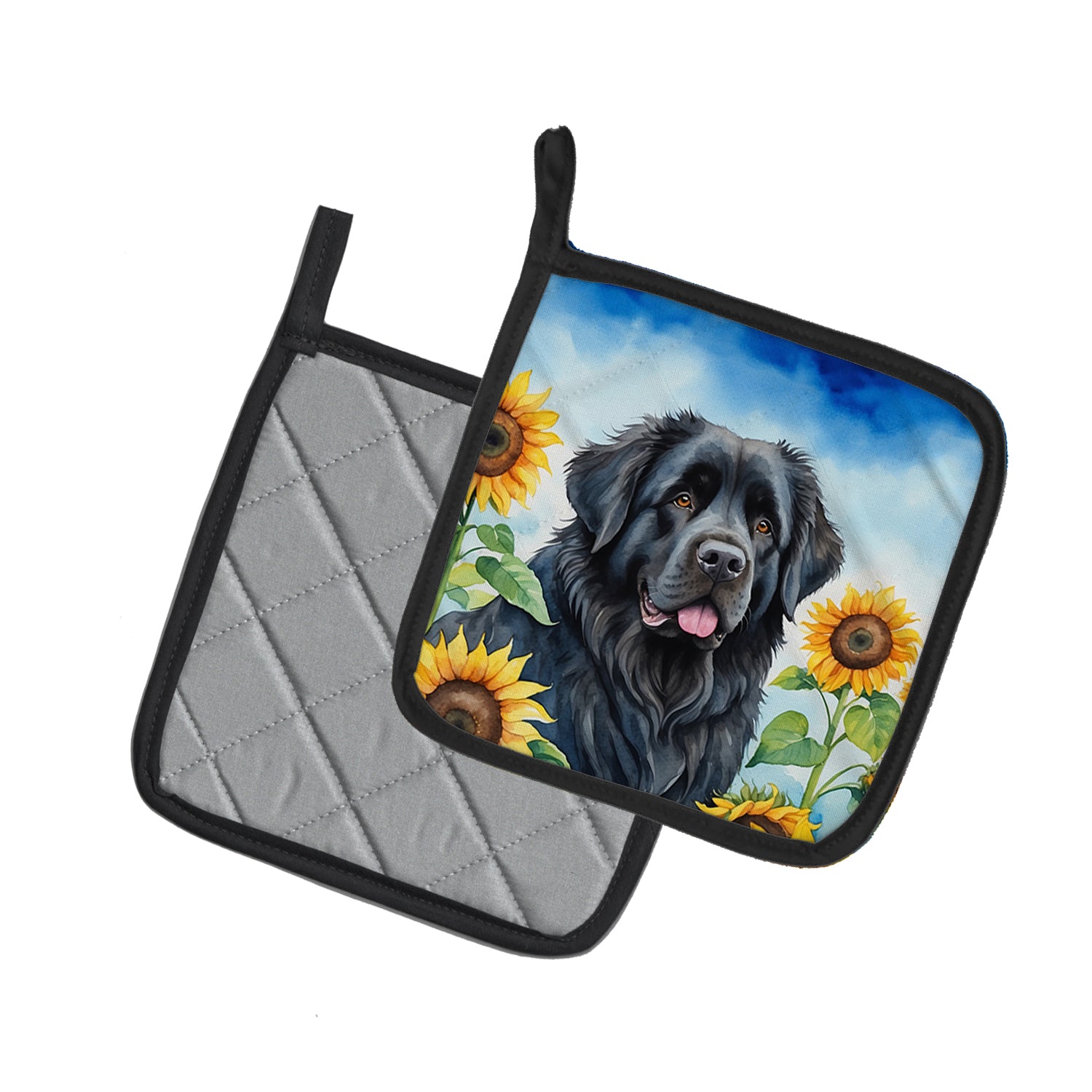 Caroline's Treasures Newfoundland in Sunflowers Pot Holders - Set of 2 Decorative Kitchen Helpers | Made in the USA