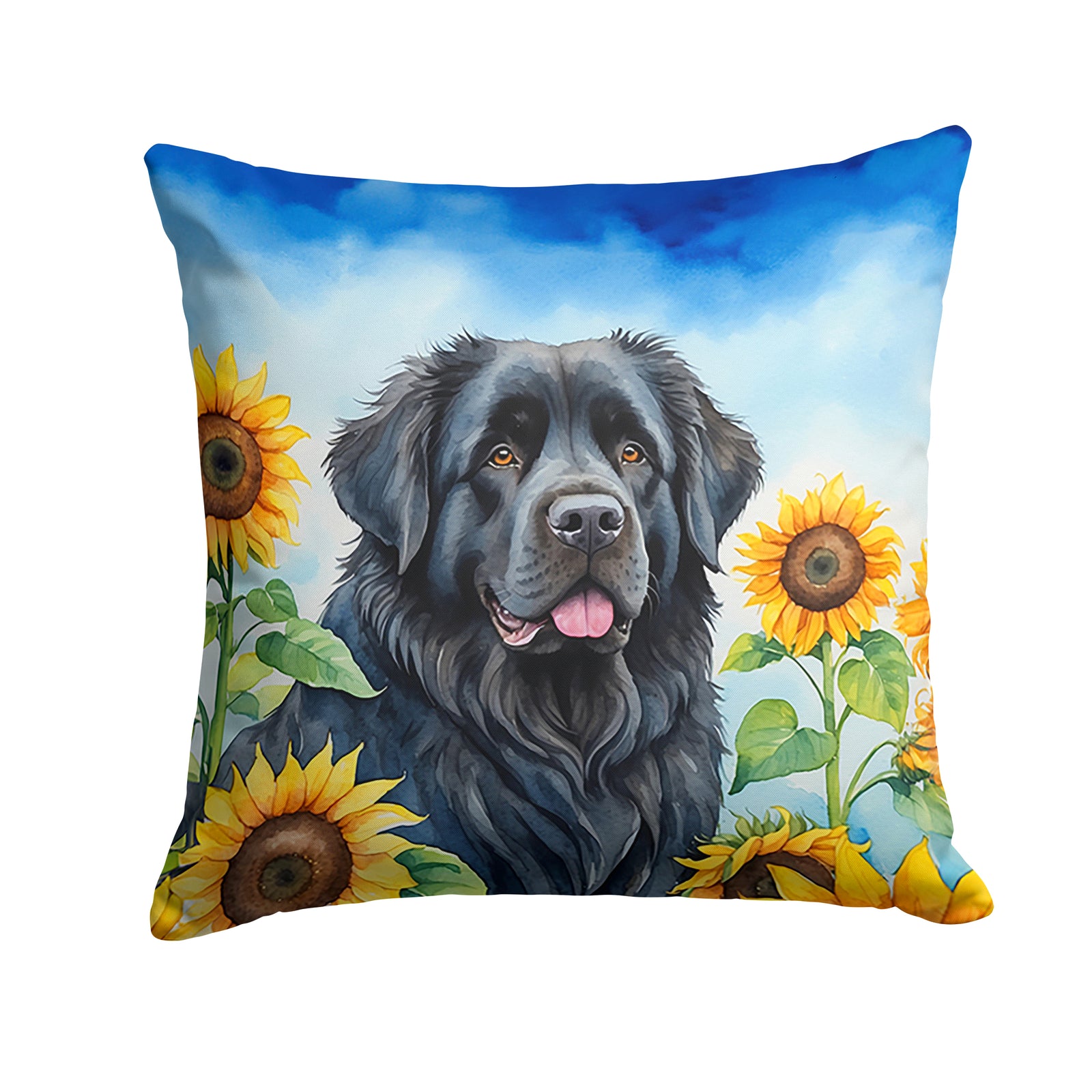 Buy this Newfoundland in Sunflowers Throw Pillow