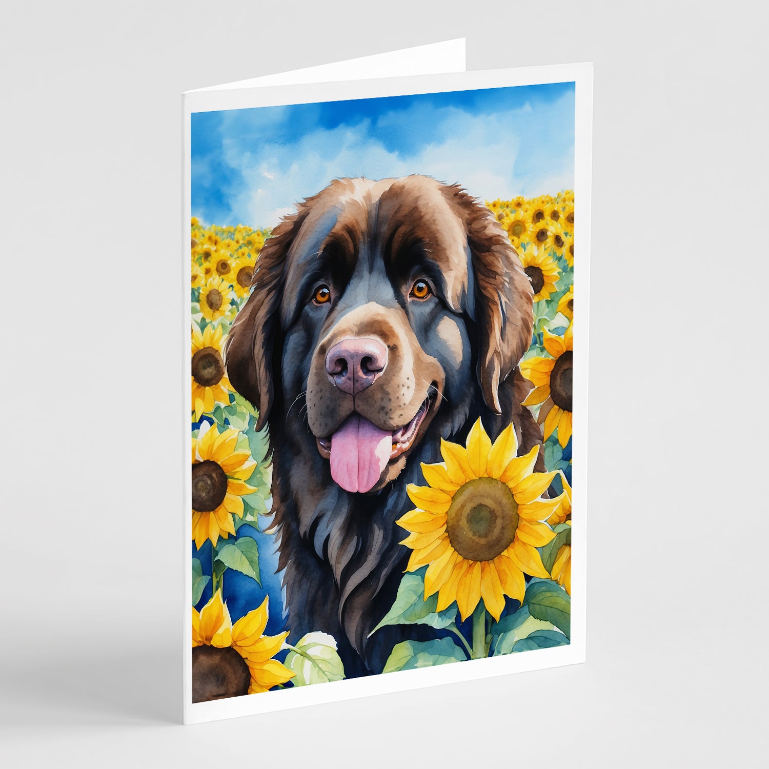 Buy this Newfoundland in Sunflowers Greeting Cards Pack of 8