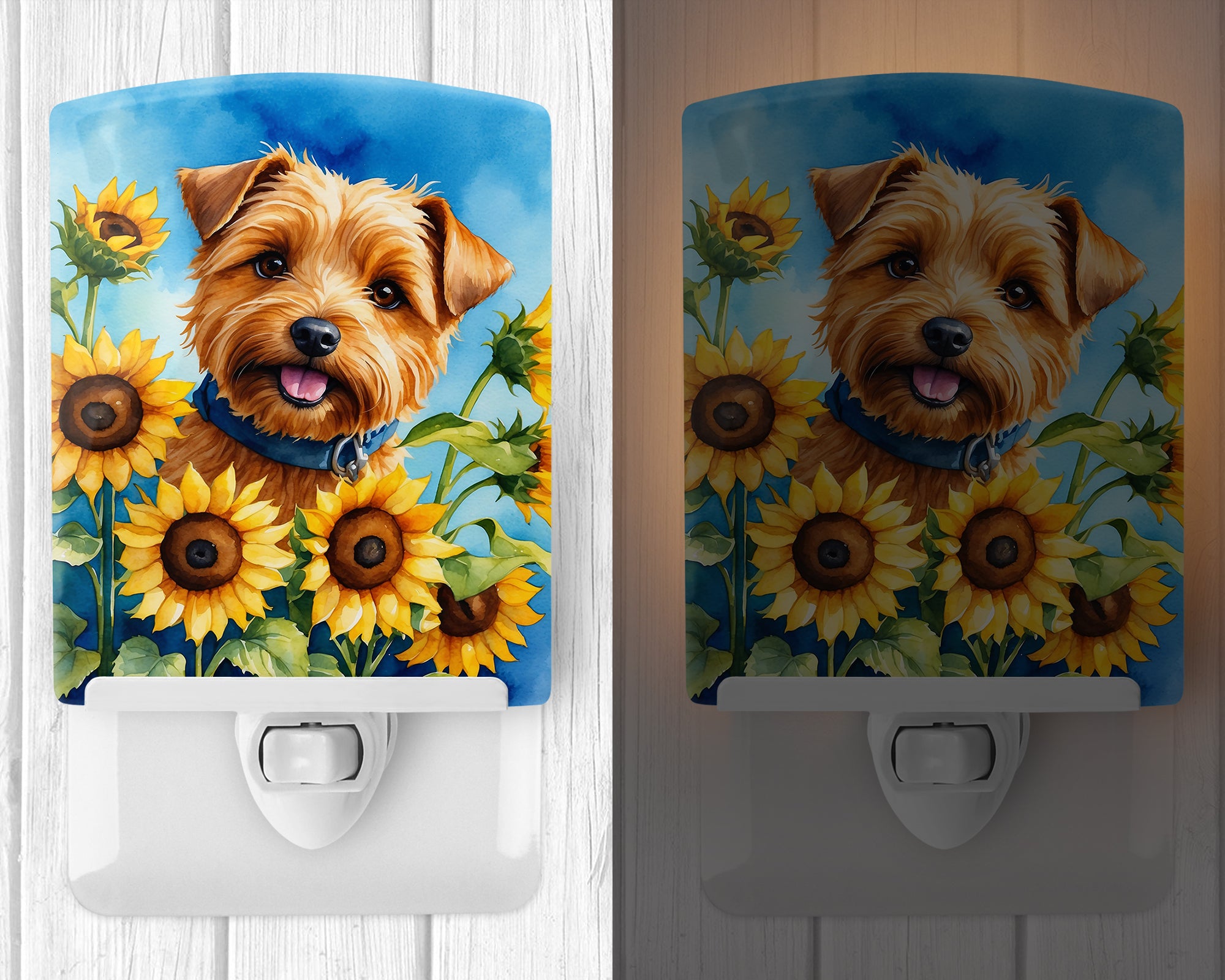 Norfolk Terrier in Sunflowers Ceramic Night Light