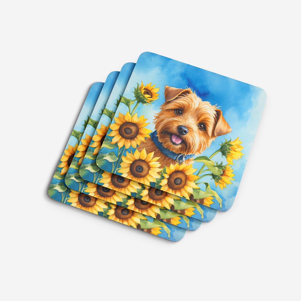 Norfolk Terrier in Sunflowers Foam Coasters