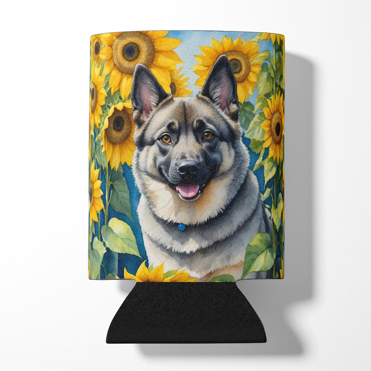 Buy this Norwegian Elkhound in Sunflowers Can or Bottle Hugger