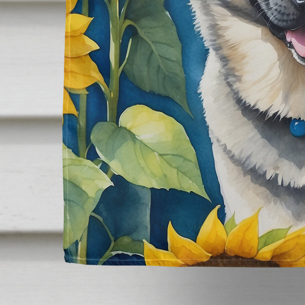Norwegian Elkhound in Sunflowers House Flag