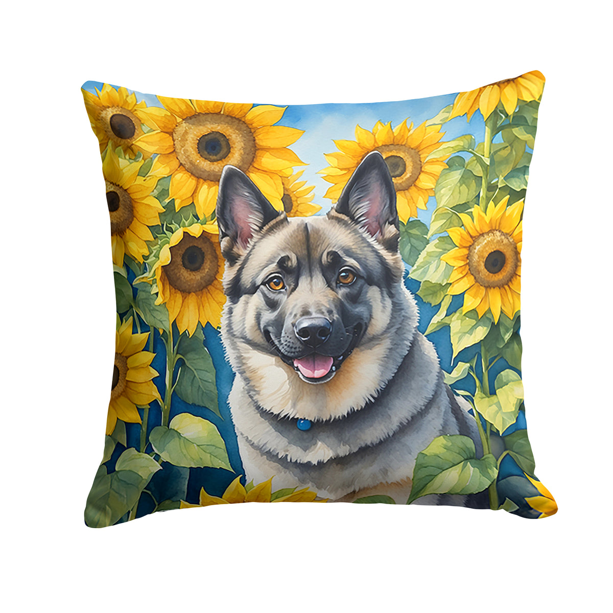 Buy this Norwegian Elkhound in Sunflowers Throw Pillow