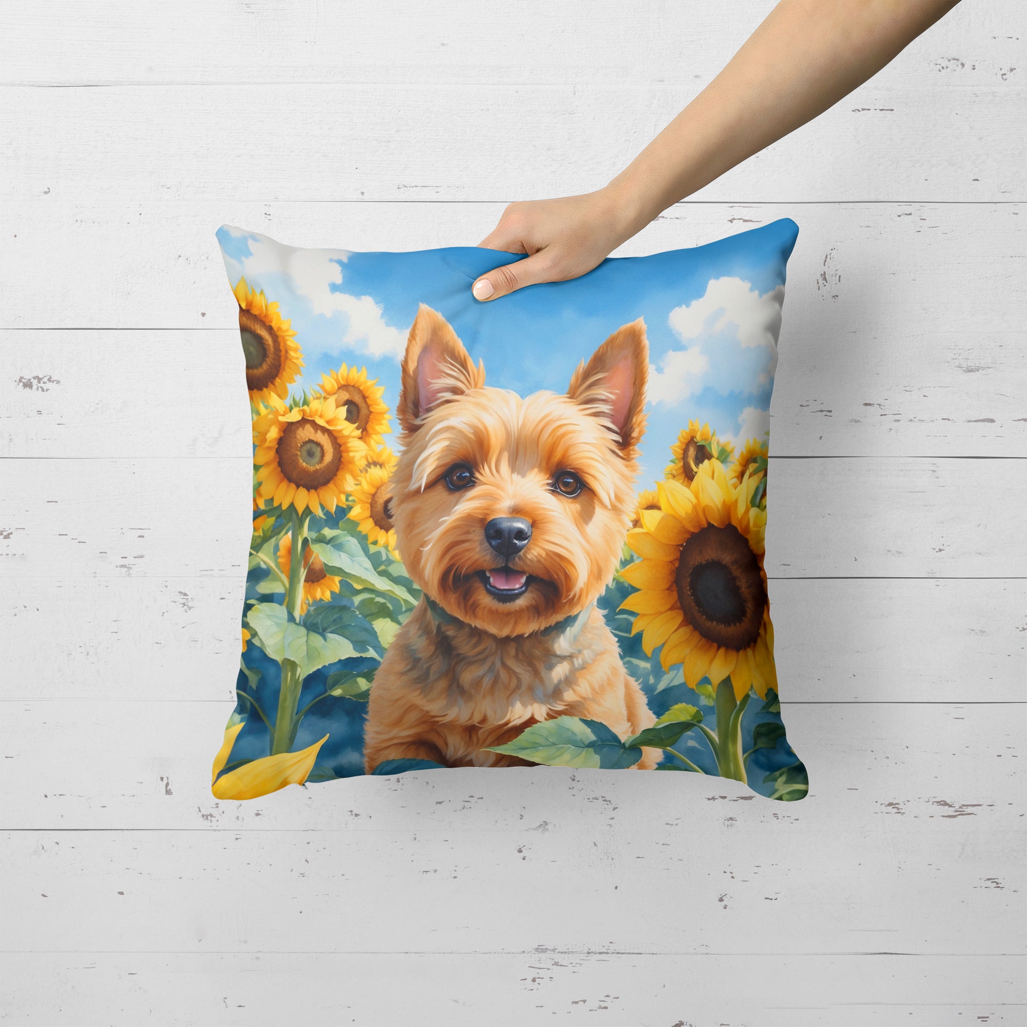Buy this Norwich Terrier in Sunflowers Throw Pillow