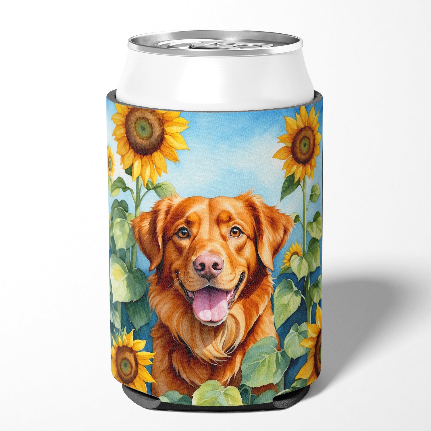 Buy this Nova Scotia Duck Toller in Sunflowers Can or Bottle Hugger
