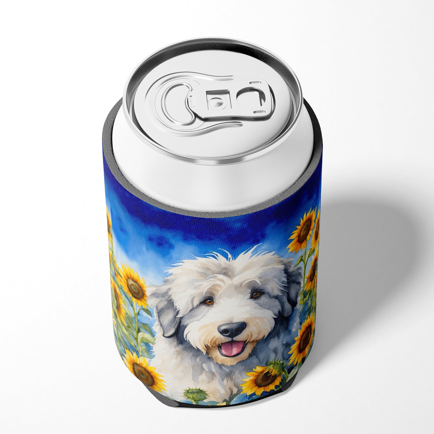 Old English Sheepdog in Sunflowers Can or Bottle Hugger