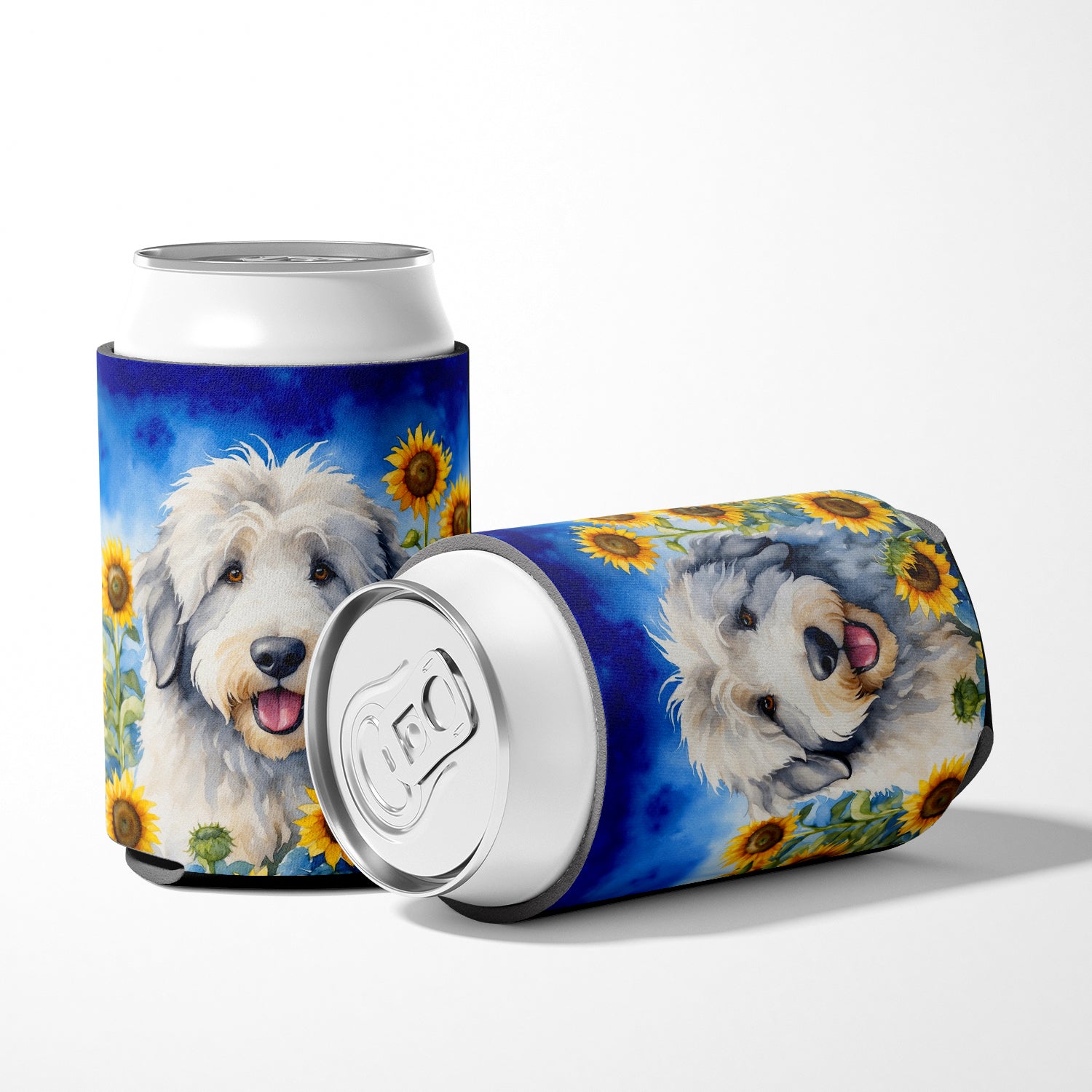 Old English Sheepdog in Sunflowers Can or Bottle Hugger