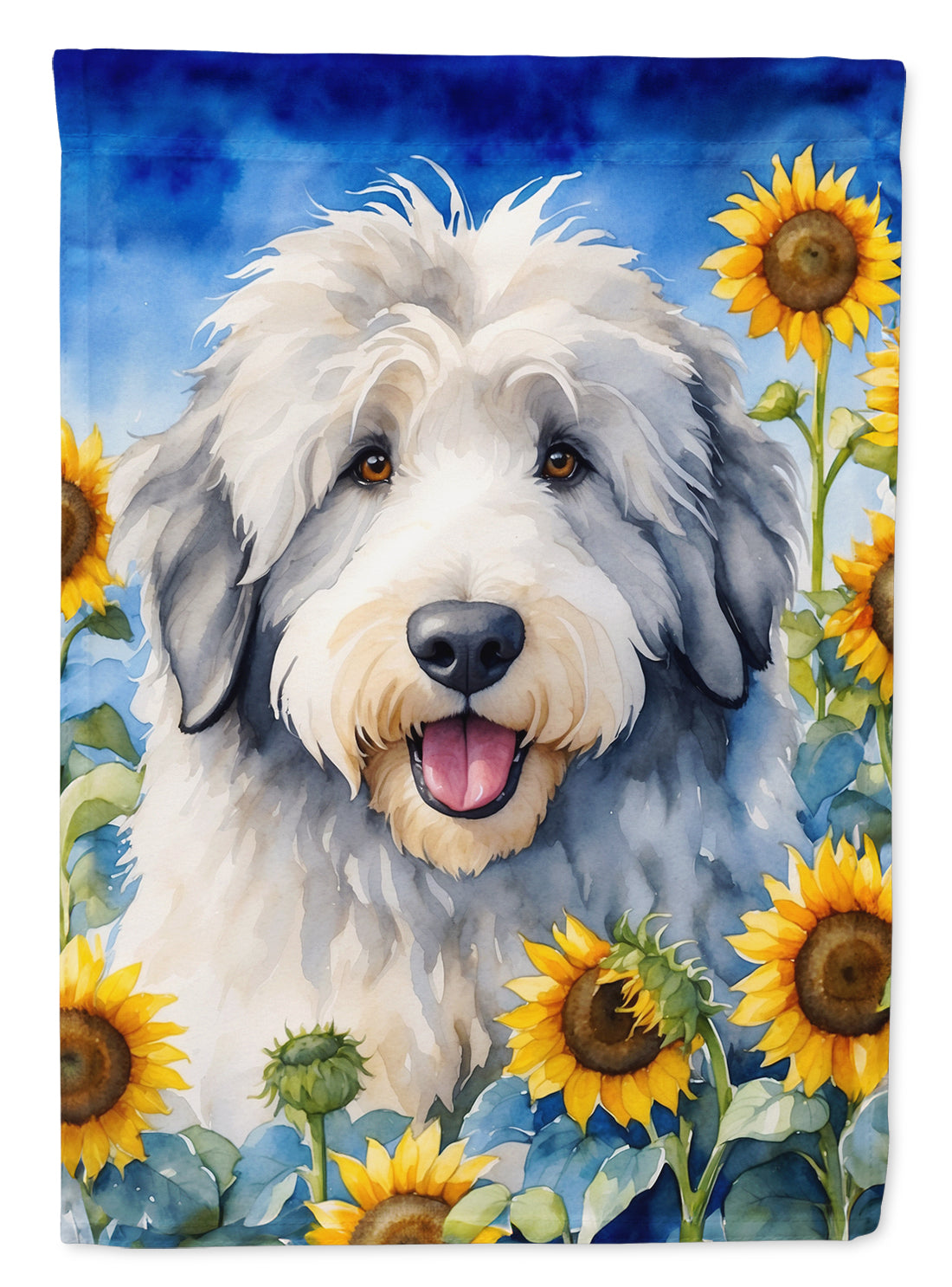 Buy this Old English Sheepdog in Sunflowers House Flag
