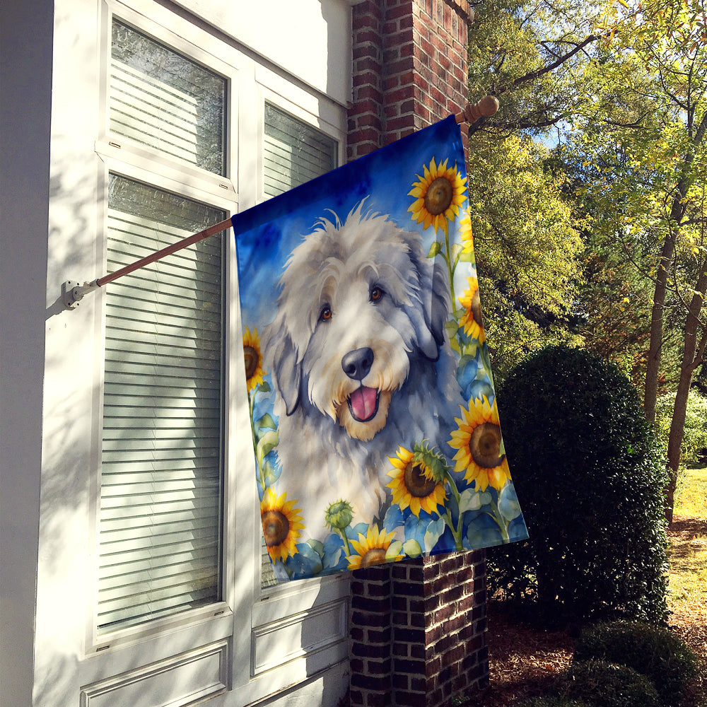 Old English Sheepdog in Sunflowers House Flag