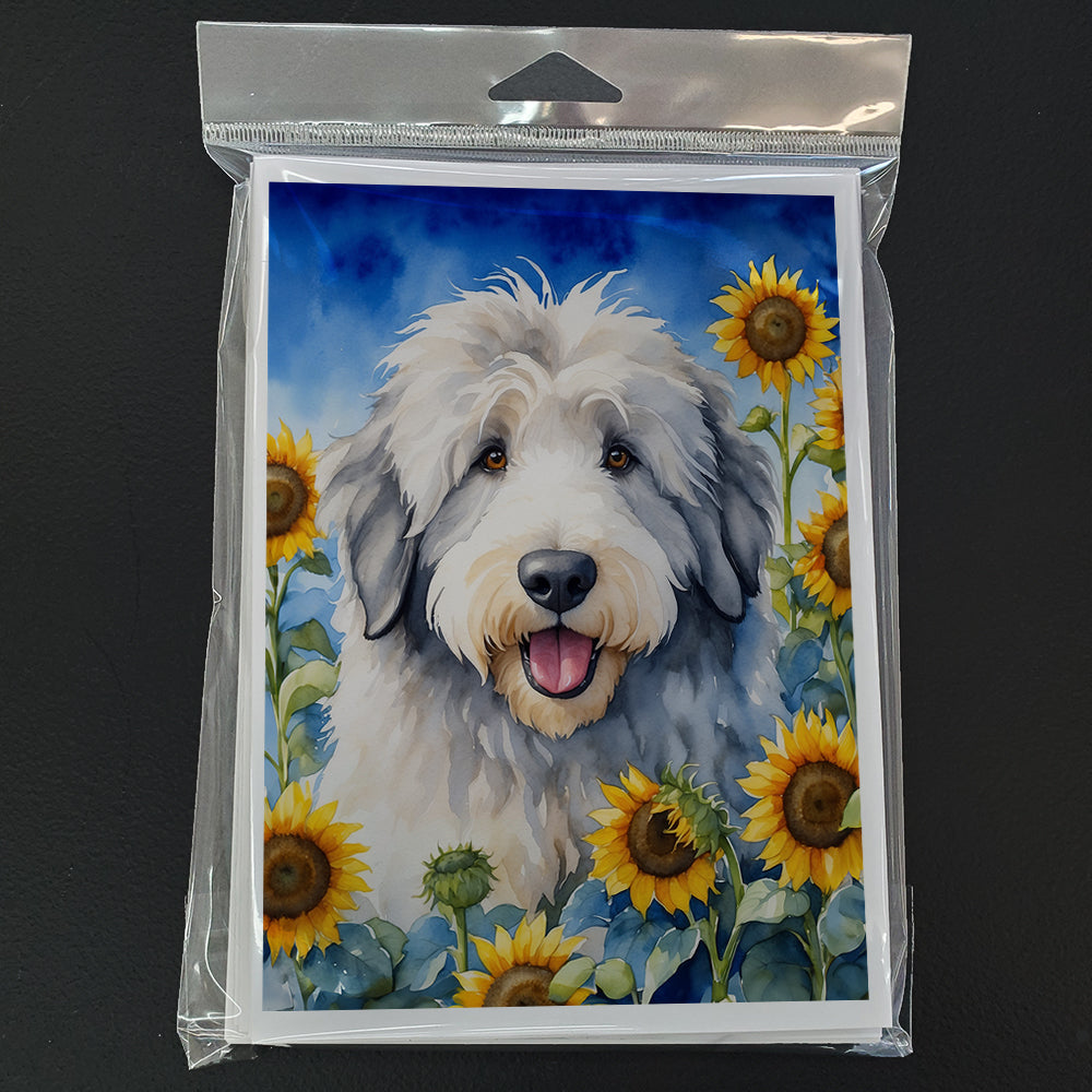 Old English Sheepdog in Sunflowers Greeting Cards Pack of 8