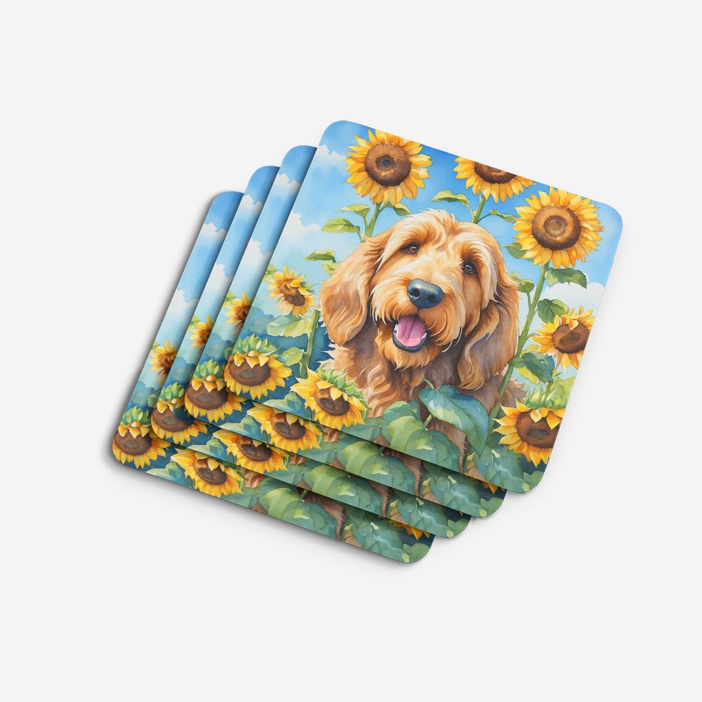 Caroline's Treasures Otterhound in Sunflowers Coasters - Set of 4 Lightweight Foam, Absorbent Drink Coasters