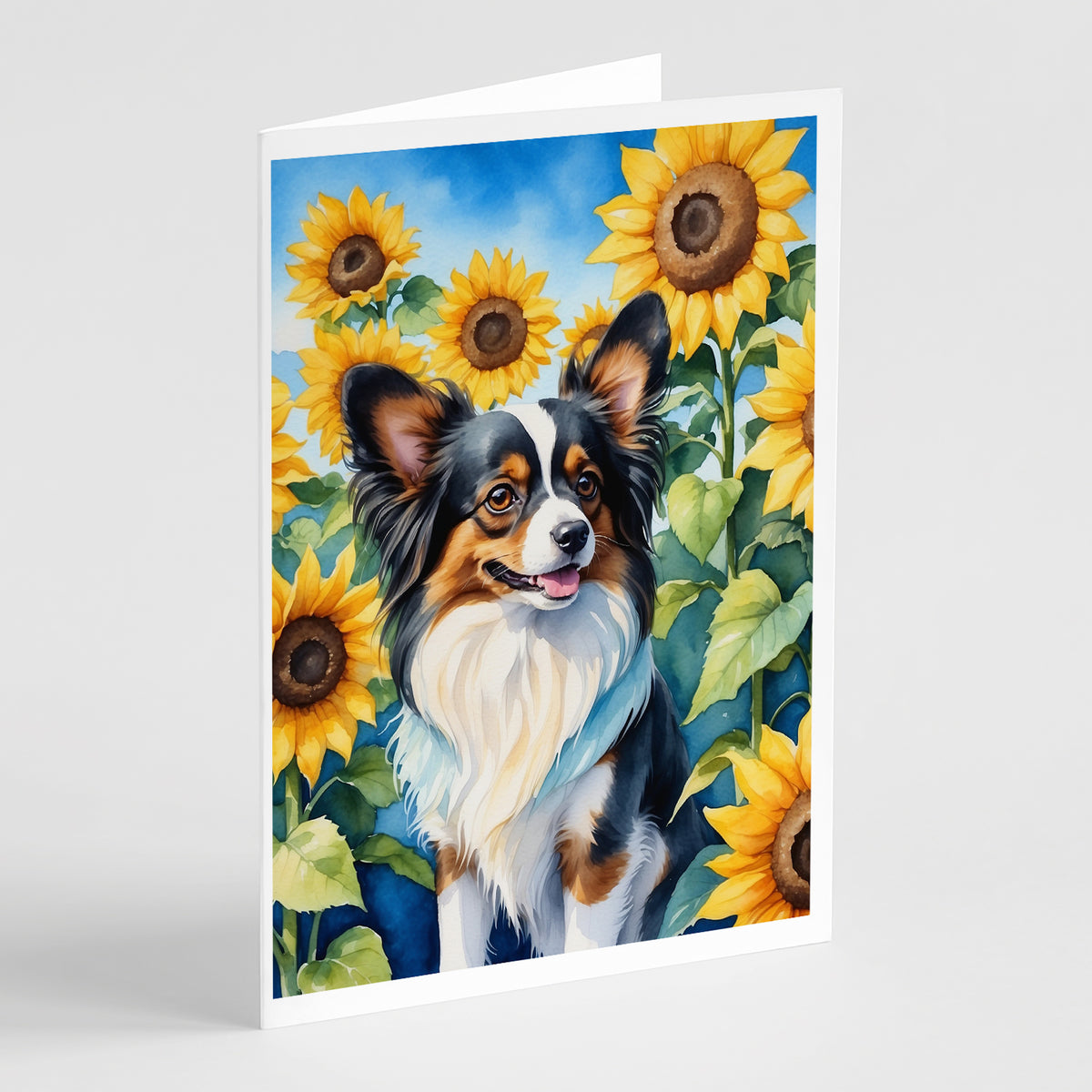Buy this Papillon in Sunflowers Greeting Cards Pack of 8