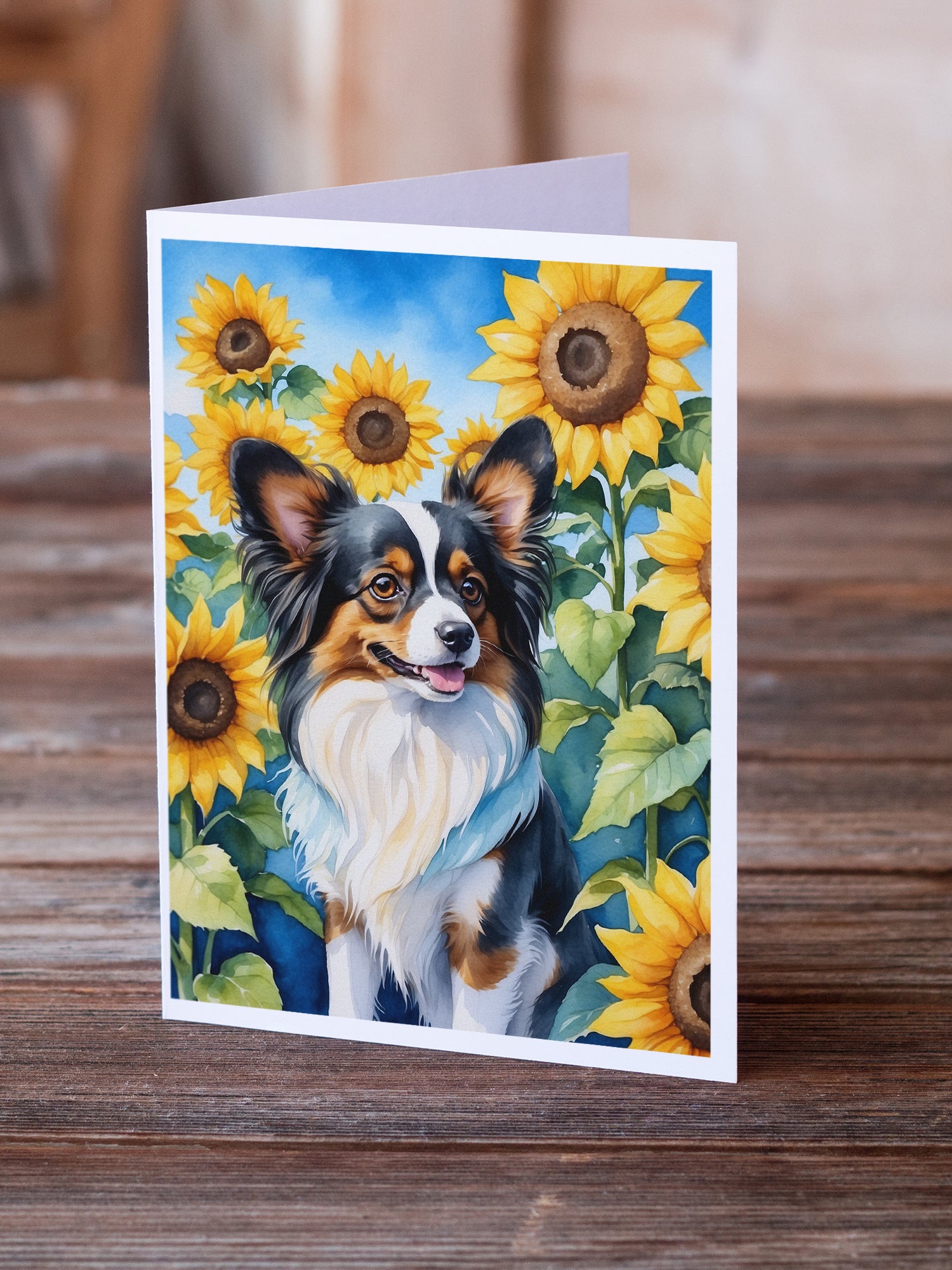 Buy this Papillon in Sunflowers Greeting Cards Pack of 8
