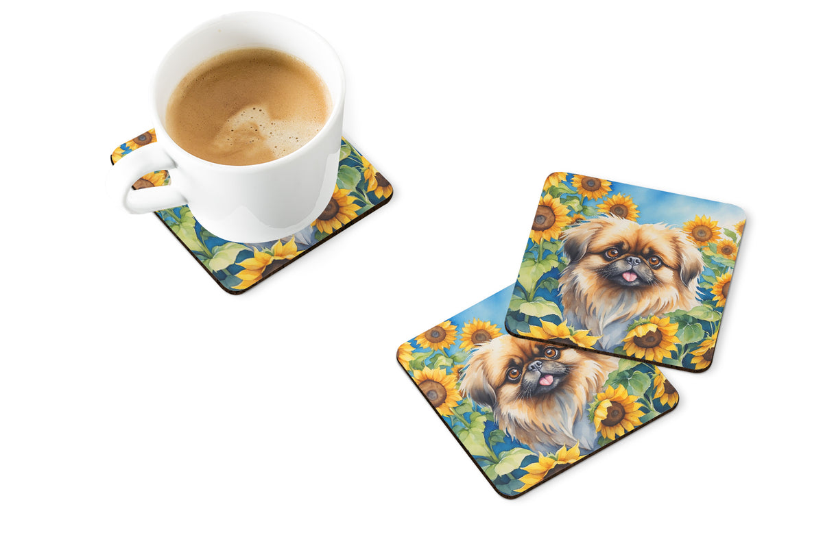 Caroline's Treasures Pekingese in Sunflowers Coasters - Set of 4 Lightweight Foam, Absorbent Drink Coasters