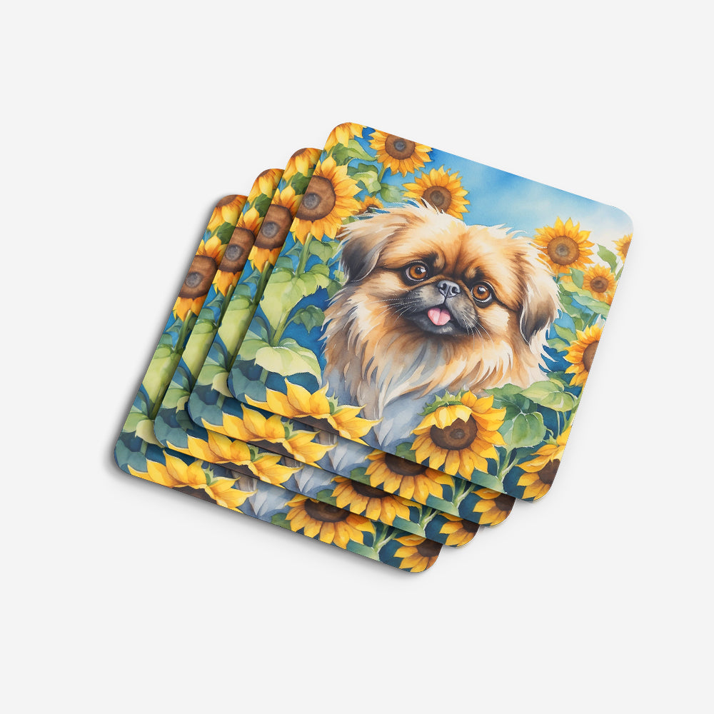 Pekingese in Sunflowers Foam Coasters