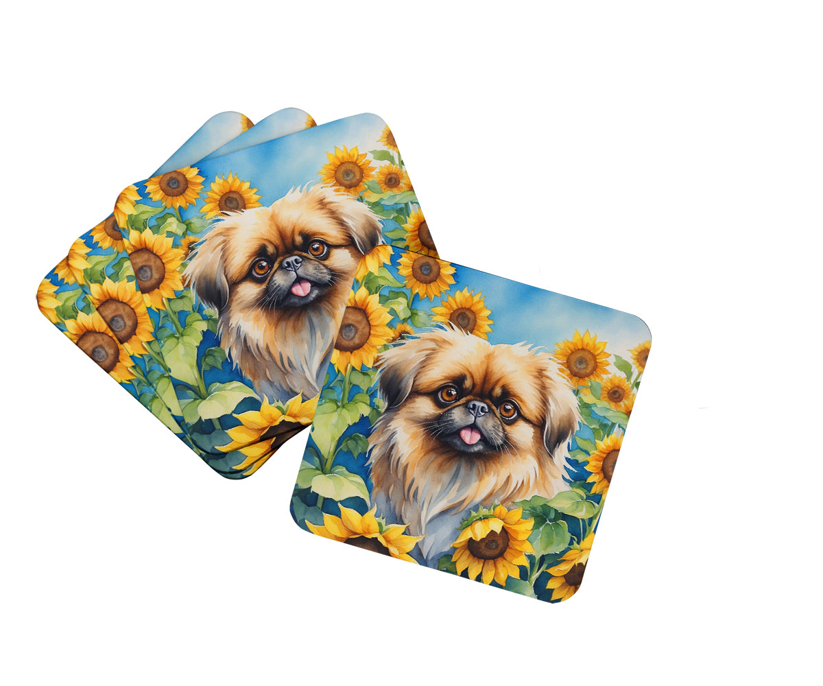 Caroline's Treasures Pekingese in Sunflowers Coasters - Set of 4 Lightweight Foam, Absorbent Drink Coasters