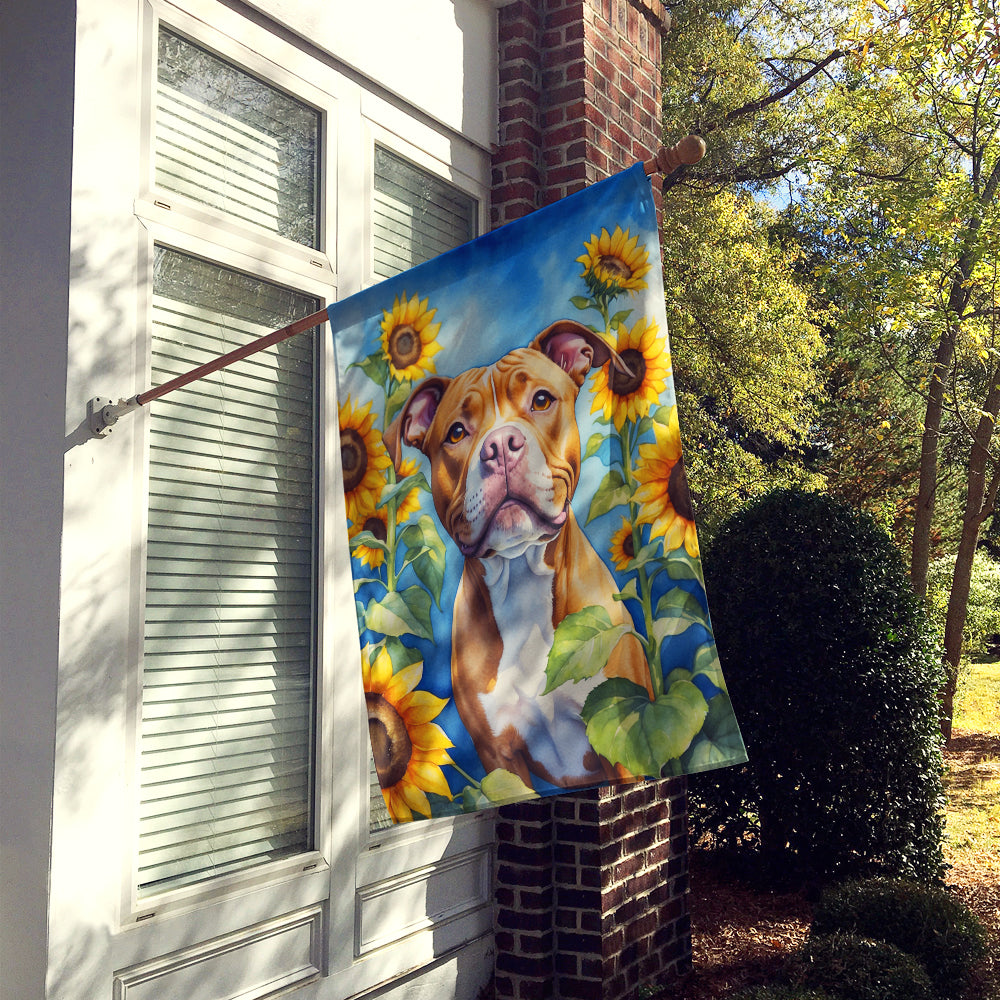 Pit Bull Terrier in Sunflowers House Flag