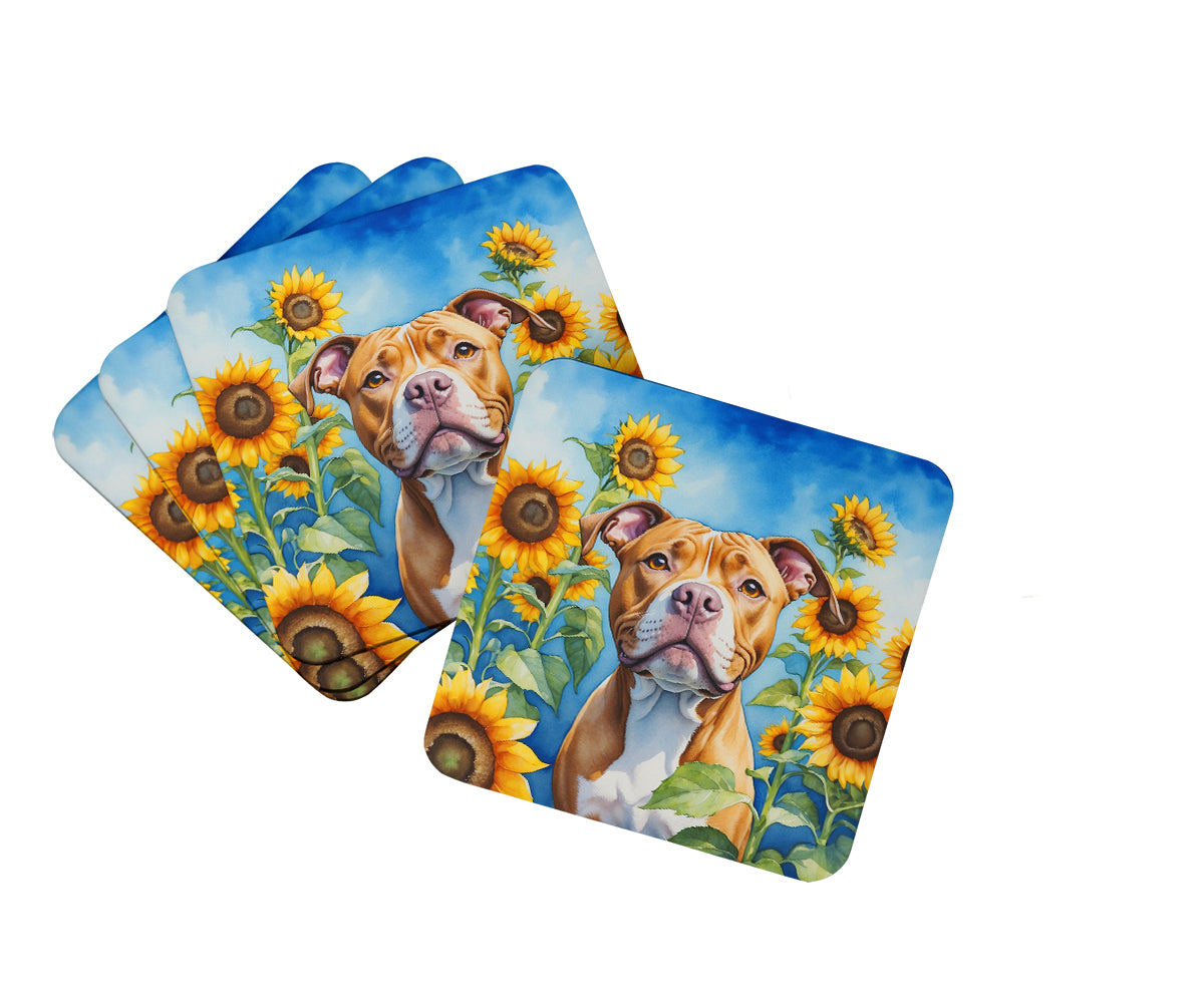 Buy this Pit Bull Terrier in Sunflowers Foam Coasters