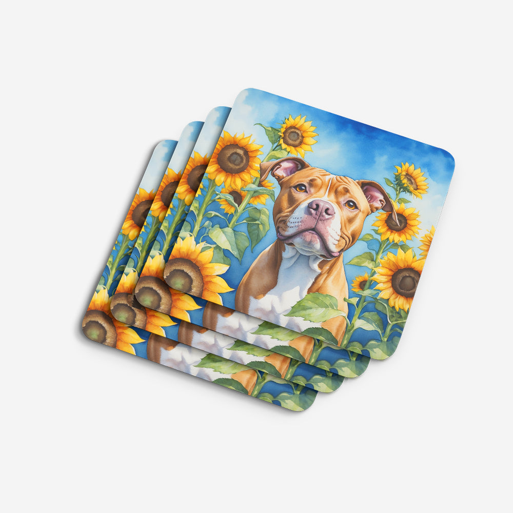 Pit Bull Terrier in Sunflowers Foam Coasters