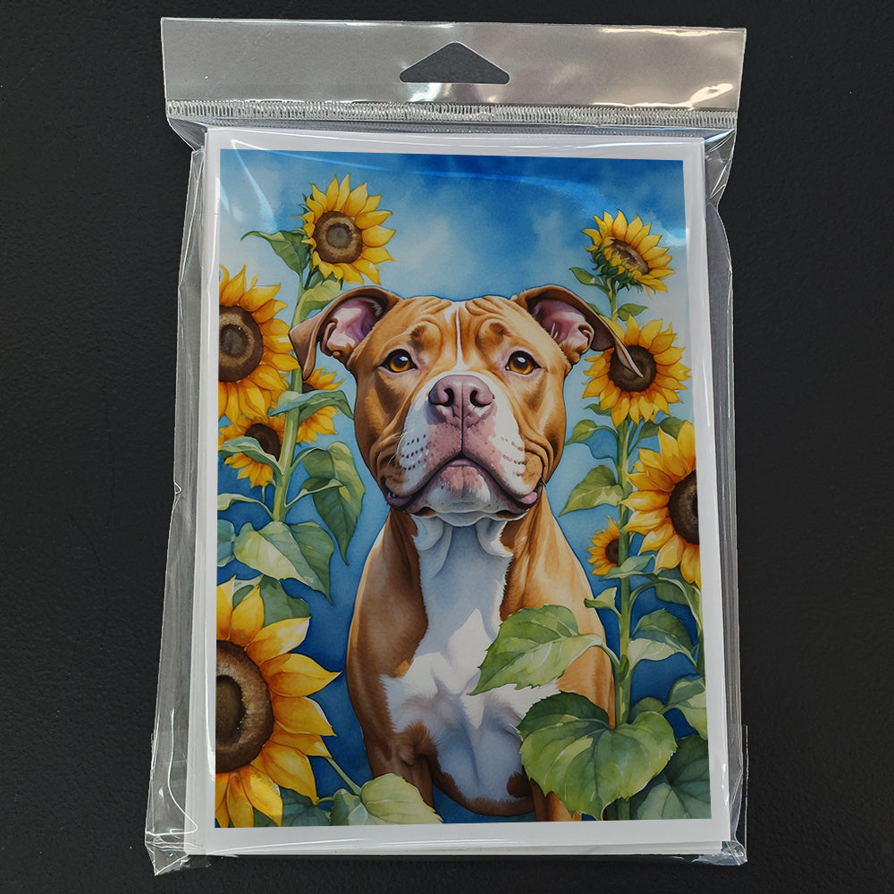 Pit Bull Terrier in Sunflowers Greeting Cards Pack of 8