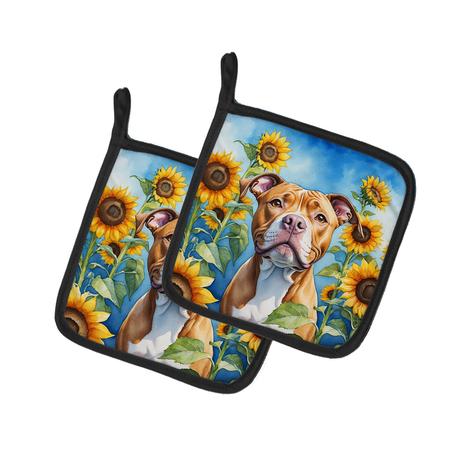 Buy this Pit Bull Terrier in Sunflowers Pair of Pot Holders