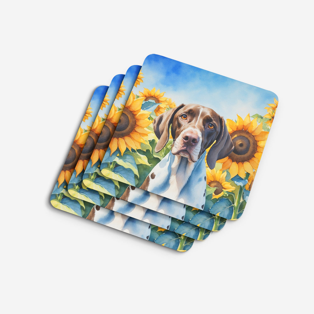 Pointer in Sunflowers Foam Coasters
