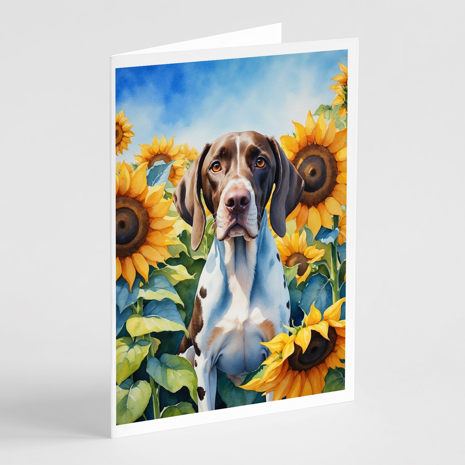 Buy this Pointer in Sunflowers Greeting Cards Pack of 8