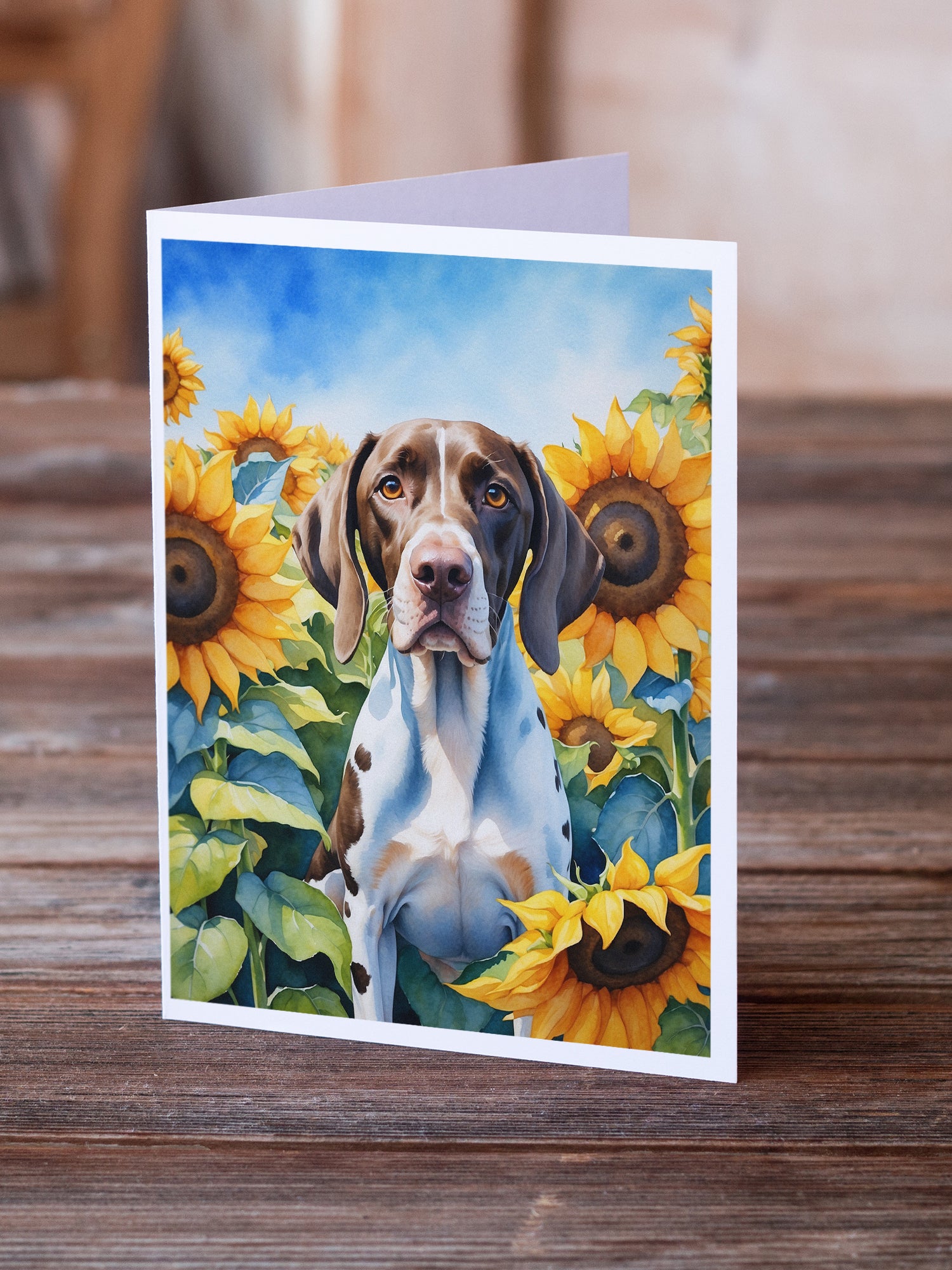 Pointer in Sunflowers Greeting Cards Pack of 8