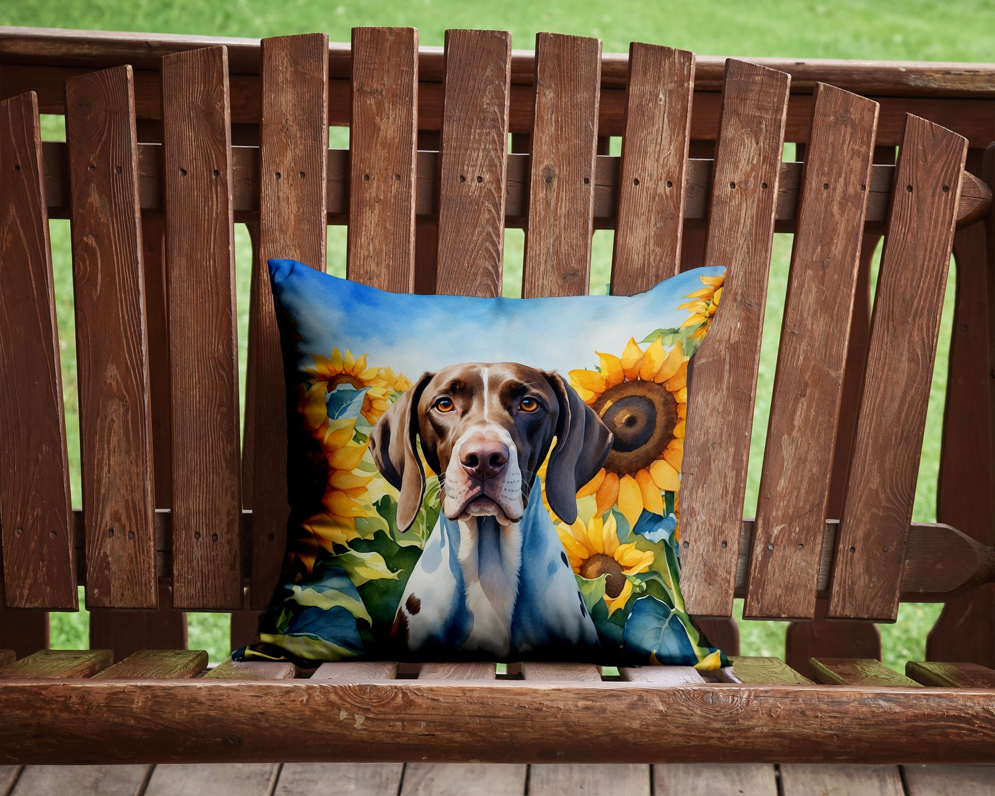 Buy this Pointer in Sunflowers Throw Pillow