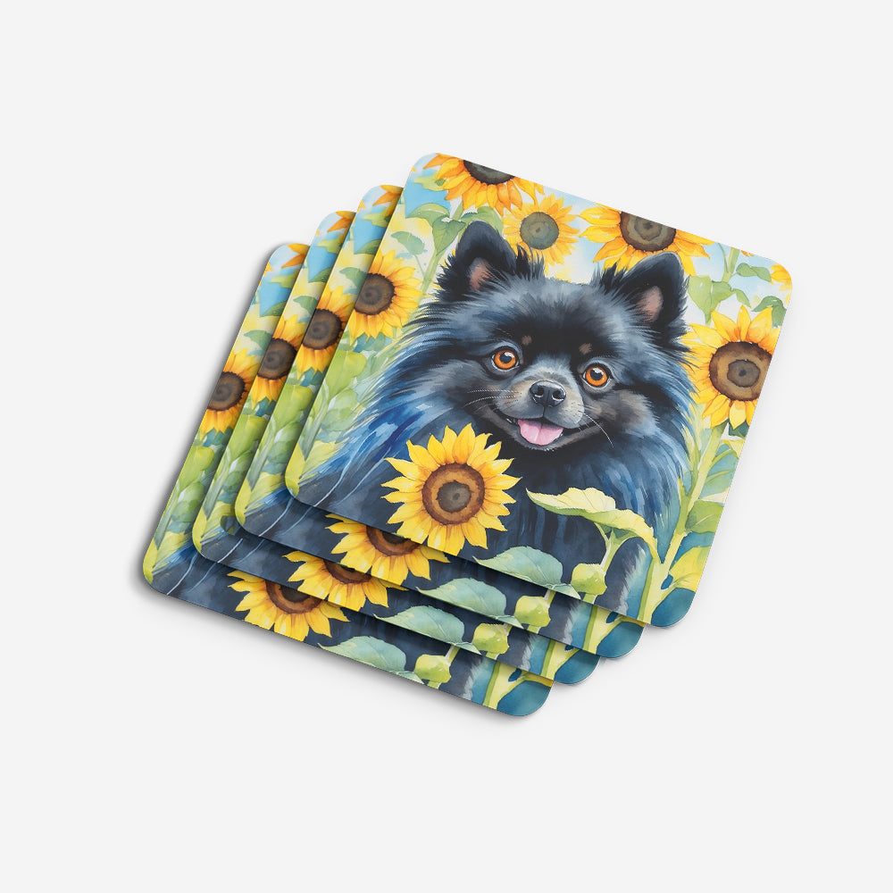 Pomeranian in Sunflowers Foam Coasters