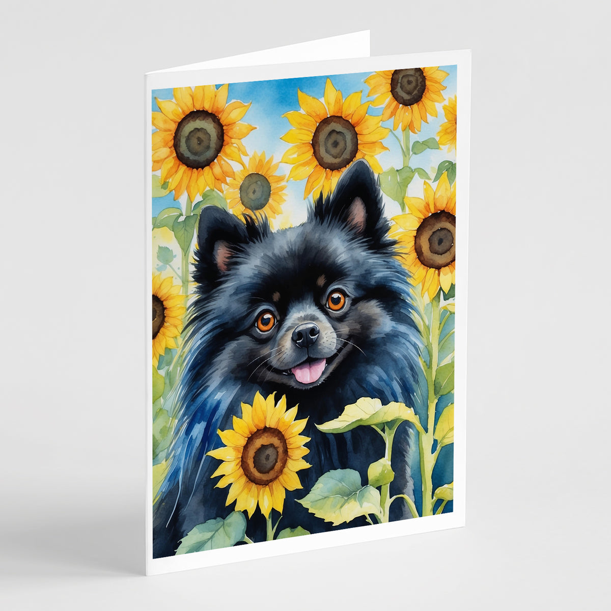 Buy this Pomeranian in Sunflowers Greeting Cards Pack of 8
