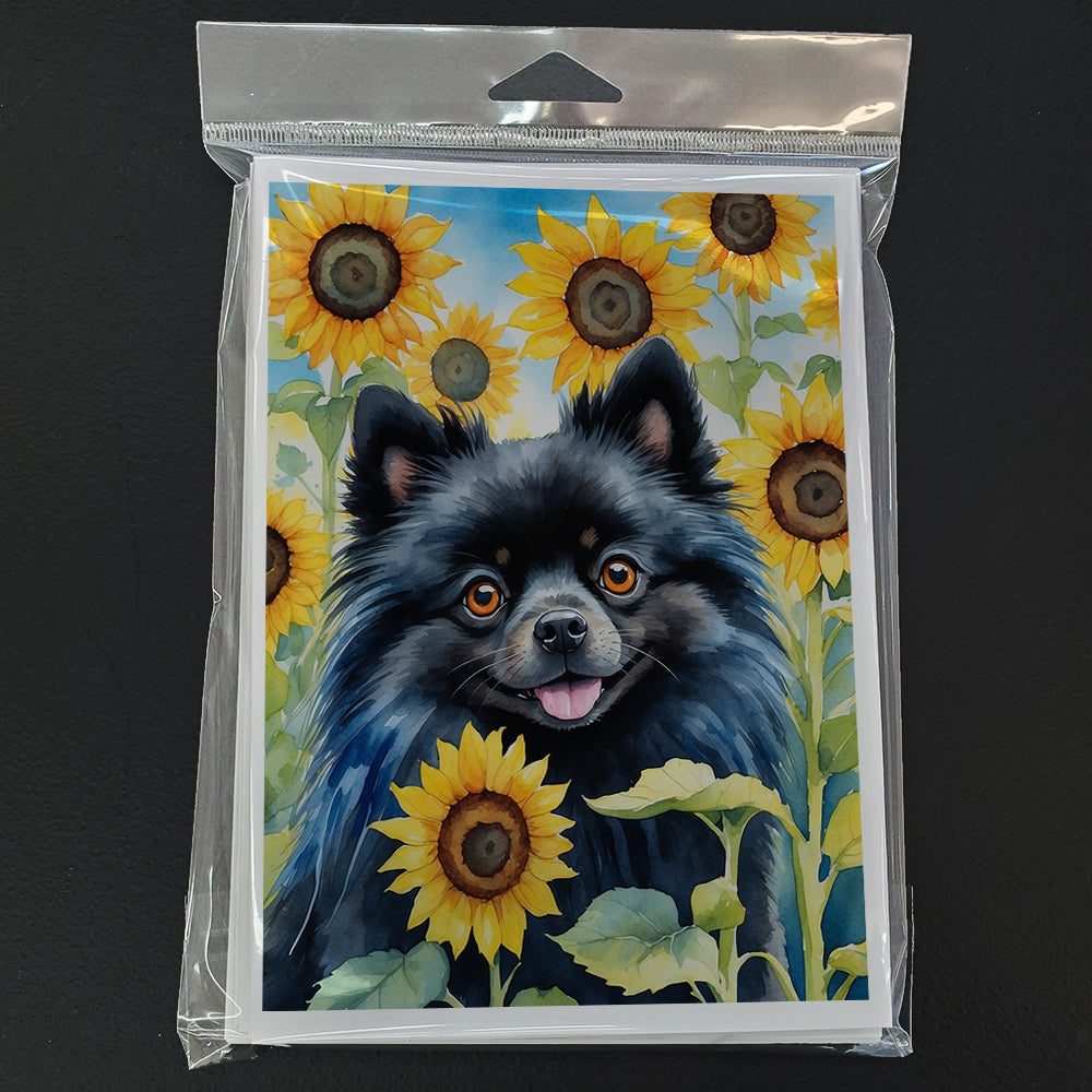 Pomeranian in Sunflowers Greeting Cards Pack of 8
