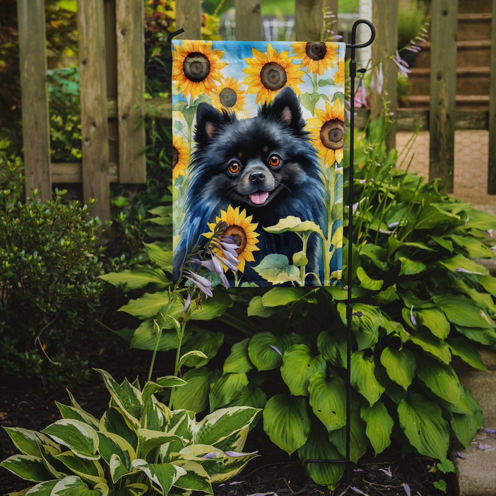 Pomeranian in Sunflowers Garden Flag