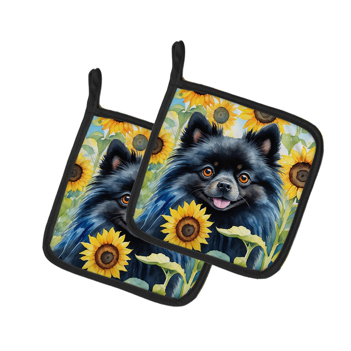 Buy this Pomeranian in Sunflowers Pair of Pot Holders