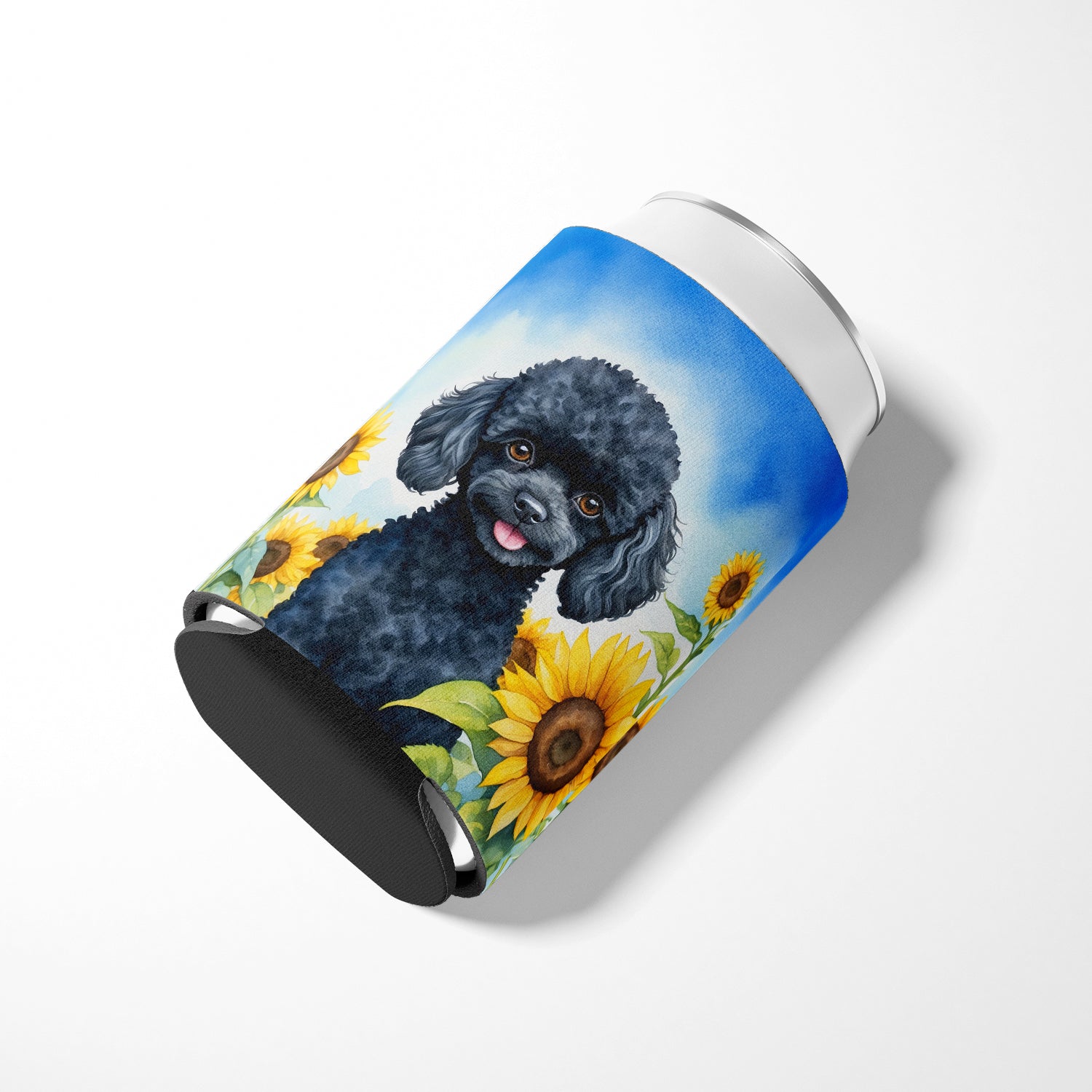 Black Poodle in Sunflowers Can or Bottle Hugger