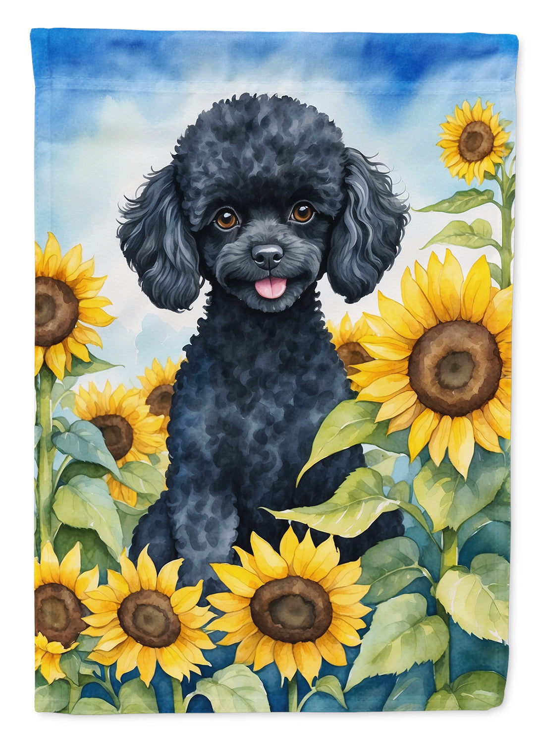 Buy this Black Poodle in Sunflowers House Flag