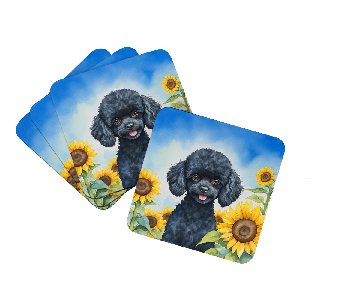 Buy this Black Poodle in Sunflowers Foam Coasters